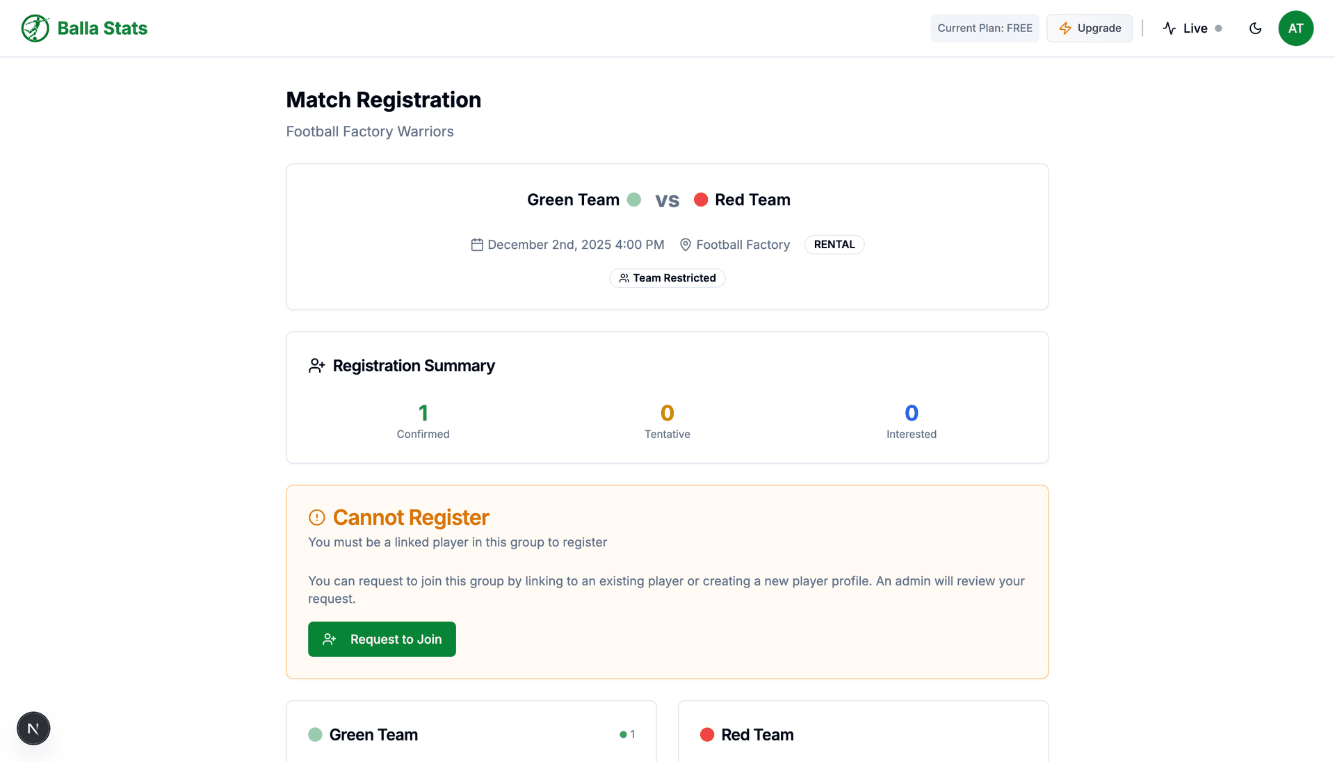 Public match registration page
