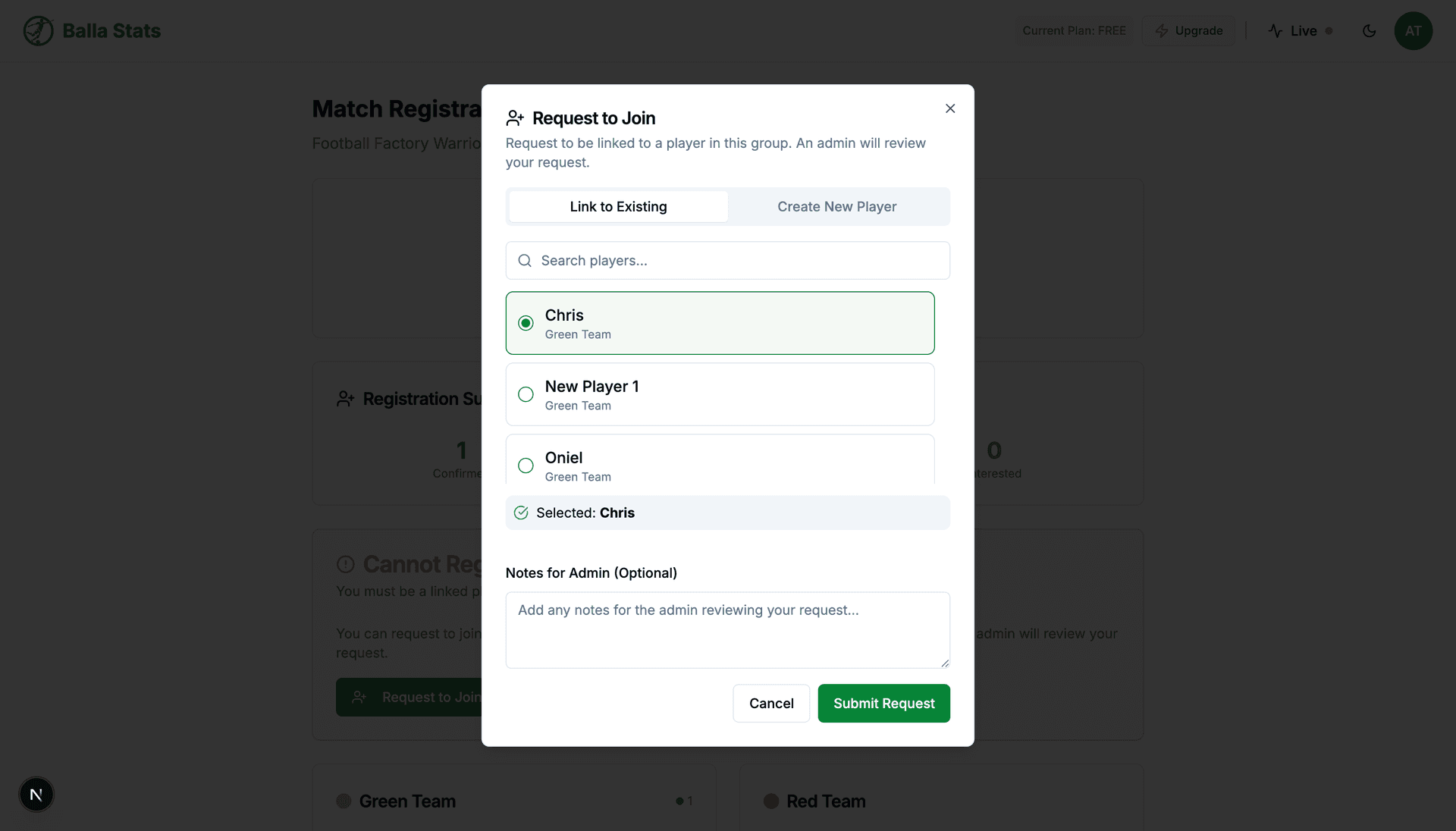 Linking to an existing player