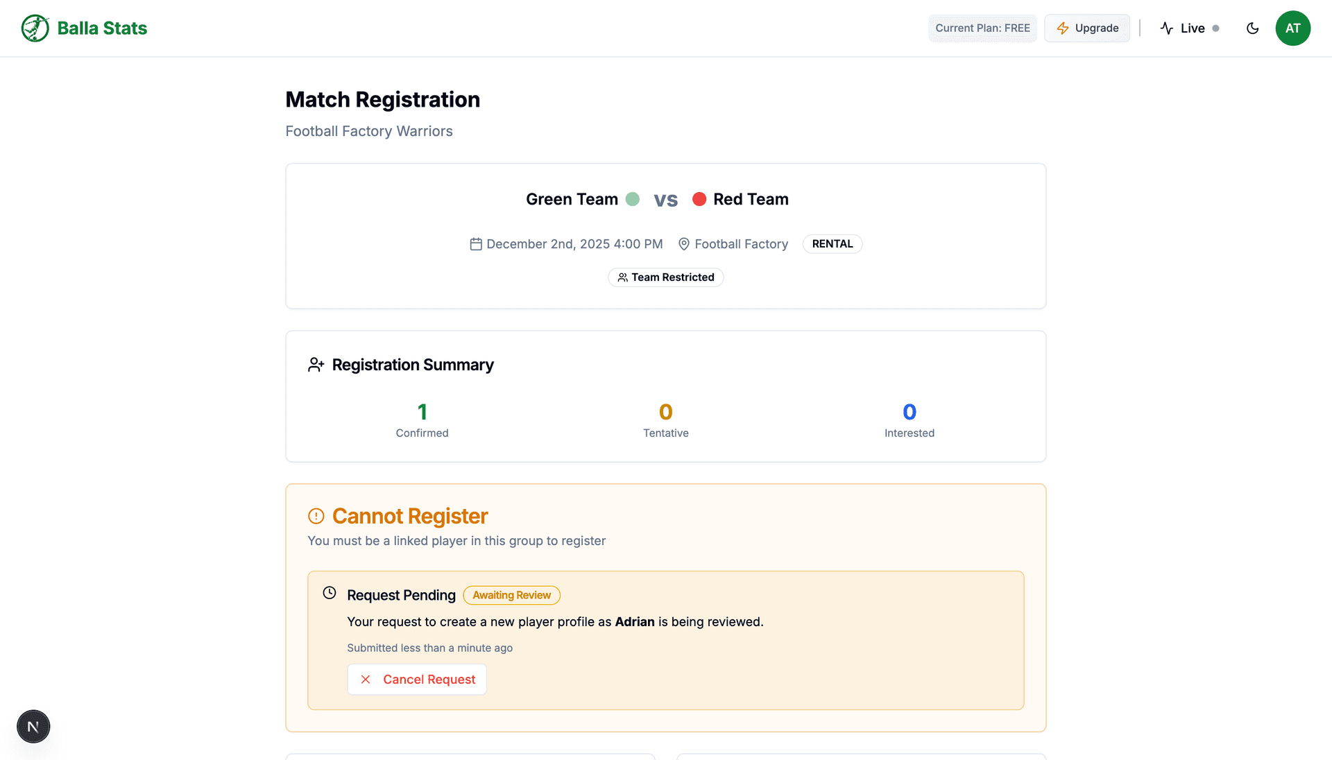 Pending request status banner